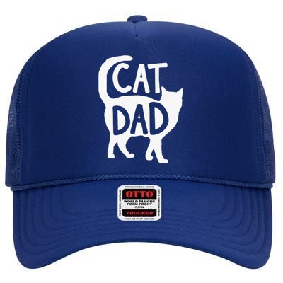 Best Cat Dad Fathers Day Kitty Papa Christmas High Crown Mesh Back Trucker Hat