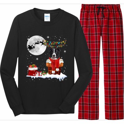 Border Collie Dog Chimney Ugly Christmas Lights Xmas Pajamas Funny Gift Long Sleeve Pajama Set