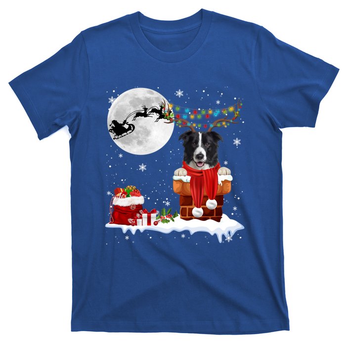 Border Collie Dog Chimney Ugly Christmas Lights Xmas Pajamas Funny Gift T-Shirt