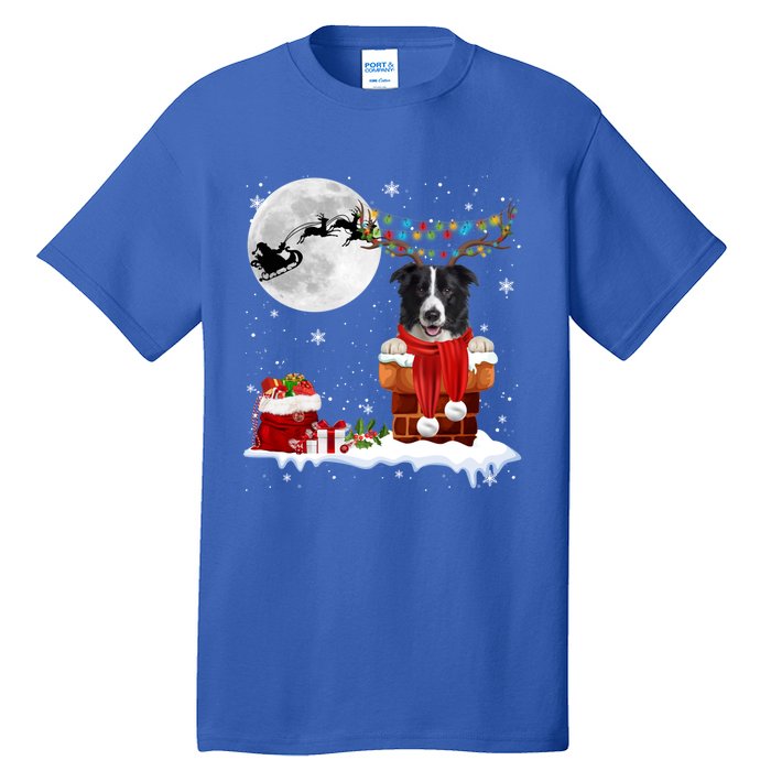 Border Collie Dog Chimney Ugly Christmas Lights Xmas Pajamas Funny Gift Tall T-Shirt