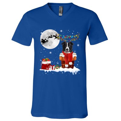 Border Collie Dog Chimney Ugly Christmas Lights Xmas Pajamas Funny Gift V-Neck T-Shirt