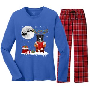 Border Collie Dog Chimney Ugly Christmas Lights Xmas Pajamas Funny Gift Women's Long Sleeve Flannel Pajama Set 