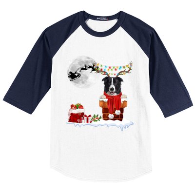 Border Collie Dog Chimney Ugly Christmas Lights Xmas Pajamas Funny Gift Baseball Sleeve Shirt