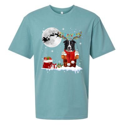 Border Collie Dog Chimney Ugly Christmas Lights Xmas Pajamas Funny Gift Sueded Cloud Jersey T-Shirt