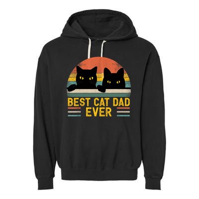 Best Cat Dad Ever Vintage Retro Style Black Cats Lover TShirt Garment-Dyed Fleece Hoodie