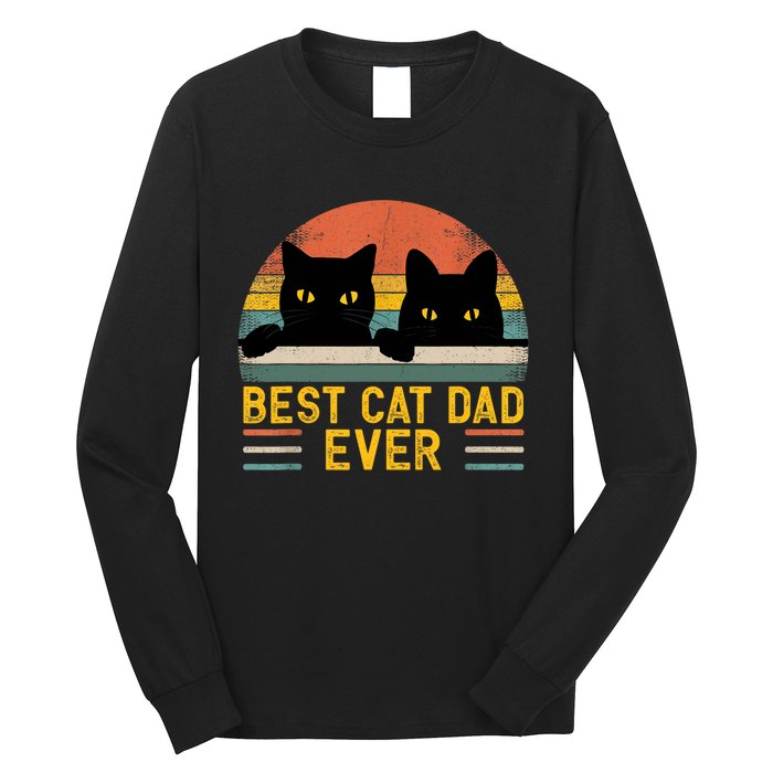 Best Cat Dad Ever Vintage Retro Style Black Cats Lover TShirt Long Sleeve Shirt