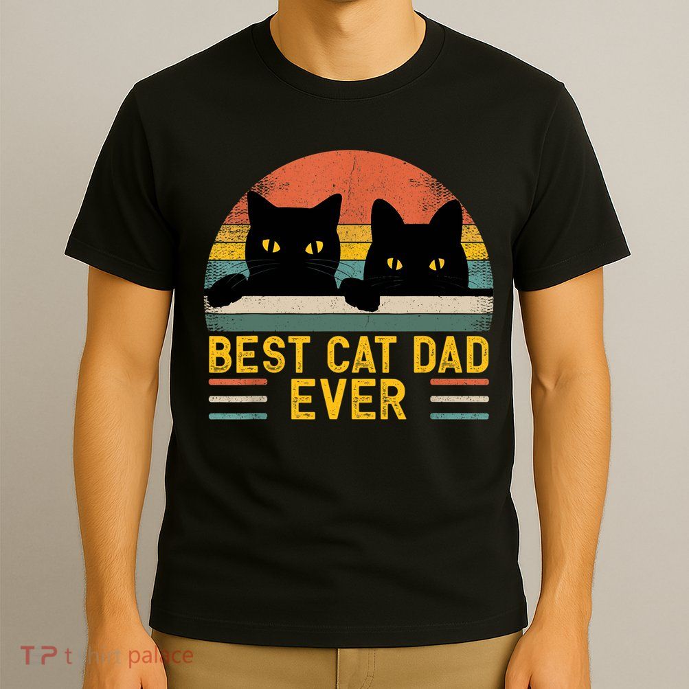 Best Cat Dad Ever Vintage Retro Style Black Cats Lover TShirt T-Shirt