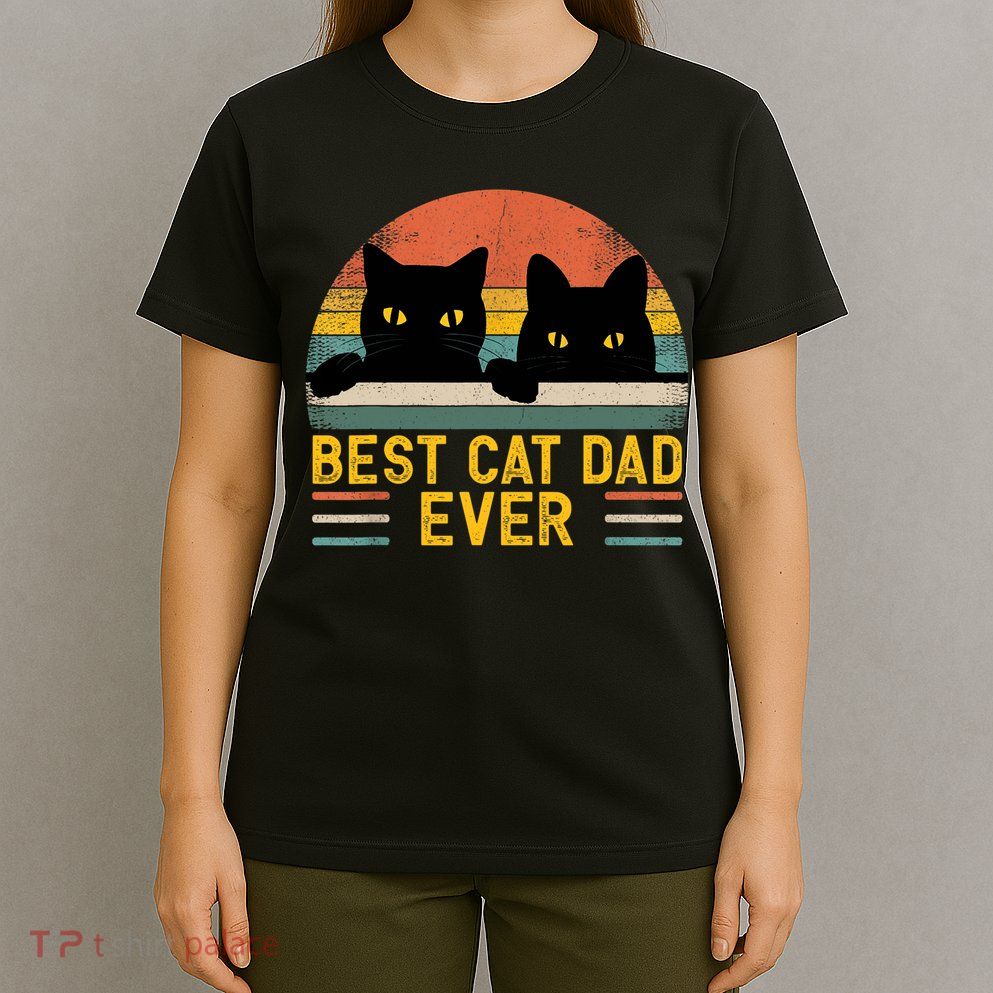Best Cat Dad Ever Vintage Retro Style Black Cats Lover TShirt T-Shirt