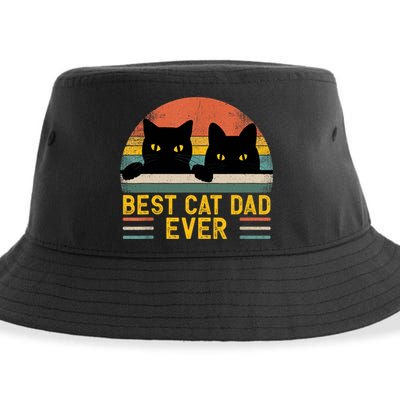 Best Cat Dad Ever Vintage Retro Style Black Cats Lover TShirt Sustainable Bucket Hat