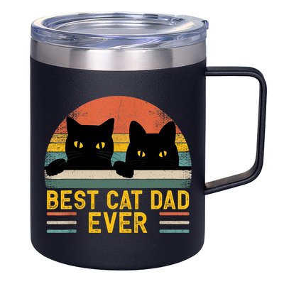 Best Cat Dad Ever Vintage Retro Style Black Cats Lover TShirt 12oz Stainless Steel Coffee Mug