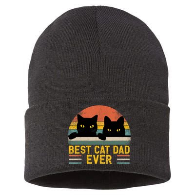 Best Cat Dad Ever Vintage Retro Style Black Cats Lover TShirt Sustainable Knit Beanie