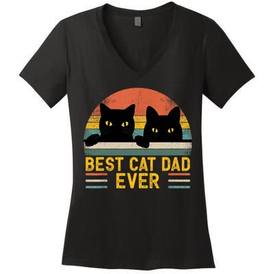 Best Cat Dad Ever Vintage Retro Style Black Cats Lover TShirt Women's V-Neck T-Shirt