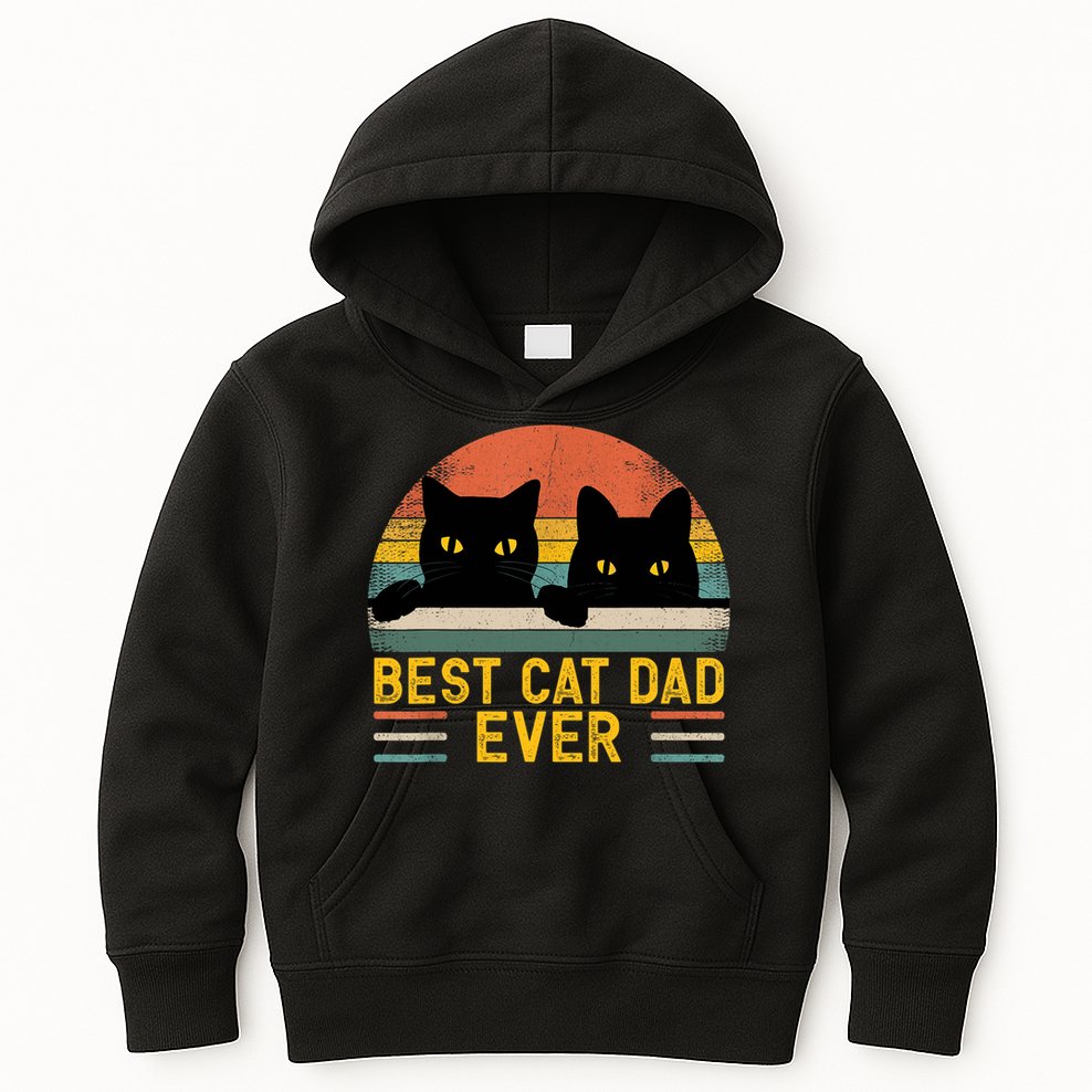 Best Cat Dad Ever Vintage Retro Style Black Cats Lover TShirt Kids Hoodie