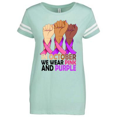 Breast Cancer Domestic Violence Awareness Pink Purple Ribbon Enza Ladies Jersey Football T-Shirt