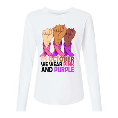 Breast Cancer Domestic Violence Awareness Pink Purple Ribbon Womens Cotton Relaxed Long Sleeve T-Shirt