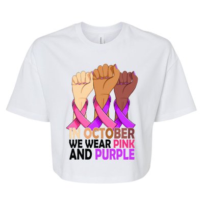 Breast Cancer Domestic Violence Awareness Pink Purple Ribbon Bella+Canvas Jersey Crop Tee