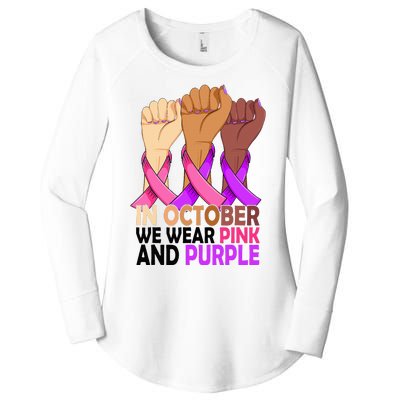 Breast Cancer Domestic Violence Awareness Pink Purple Ribbon Women's Perfect Tri Tunic Long Sleeve Shirt