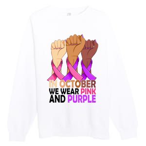 Breast Cancer Domestic Violence Awareness Pink Purple Ribbon Premium Crewneck Sweatshirt