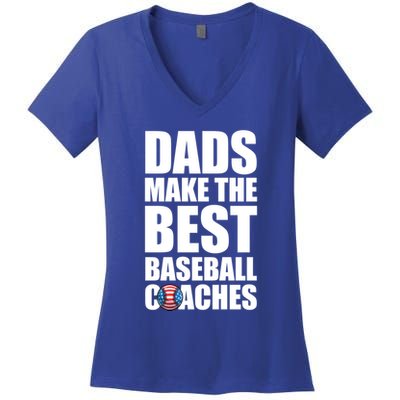Baseball Coach Dad American Flag Baseball Practice Cool Gift Women's V-Neck T-Shirt