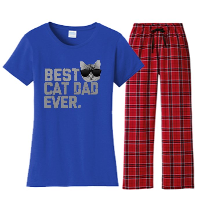 Best Cat Dad Ever Funny Vintage Cat Lover Gift Women's Flannel Pajama Set