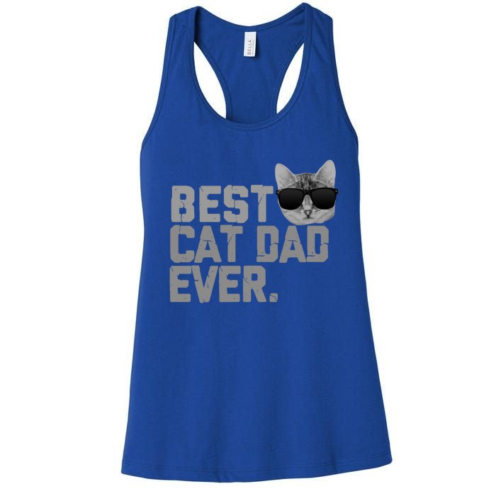 Best Cat Dad Ever Funny Vintage Cat Lover Gift Women's Racerback Tank