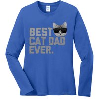 Best Cat Dad Ever Funny Vintage Cat Lover Gift Ladies Long Sleeve Shirt