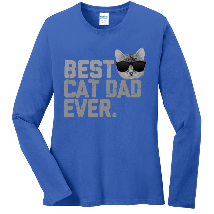 Best Cat Dad Ever Funny Vintage Cat Lover Gift Ladies Long Sleeve Shirt