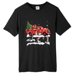 Border Collie Dog Driving Xmas Truck Christmas Tree Lights Gift Tall Fusion ChromaSoft Performance T-Shirt