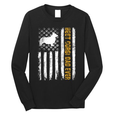 Best Corgi Dog Dad Ever American Flag Gift Long Sleeve Shirt