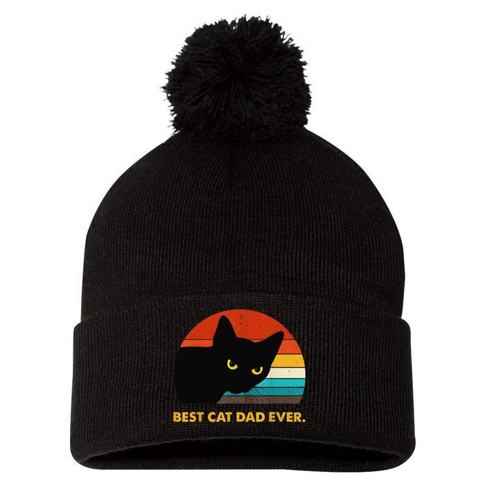 Best Cat Dad Ever Funny Black Cat Daddy Vintage Fathers Day Pom Pom 12in Knit Beanie