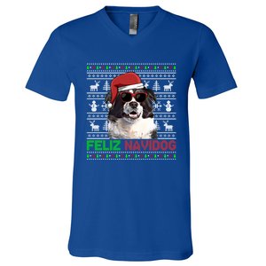 Border Collie Dog Feliz Navidog Funny Christmas Funny Gift V-Neck T-Shirt