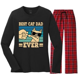 Best Cat Dad Ever Funny Cat Retro Men Women's Long Sleeve Flannel Pajama Set 