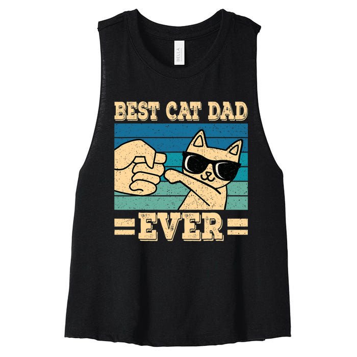 Best Cat Dad Ever Funny Cat Retro Men Women's Racerback Cropped Tank