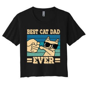 Best Cat Dad Ever Funny Cat Retro Men Women's Crop Top Tee