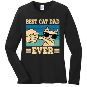 Best Cat Dad Ever Funny Cat Retro Men Ladies Long Sleeve Shirt