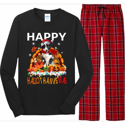 Border Collie Dog Halloween Thanksgiving Xmas Hallothanksmas Gift Long Sleeve Pajama Set