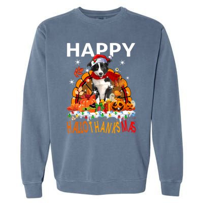 Border Collie Dog Halloween Thanksgiving Xmas Hallothanksmas Gift Garment-Dyed Sweatshirt