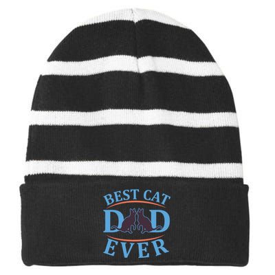 Best Cat Dad Ever Striped Beanie with Solid Band