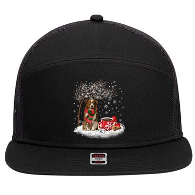 Border Collie Dog In The Snow Christmas Winter Xmas Tree Great Gift 7 Panel Mesh Trucker Snapback Hat