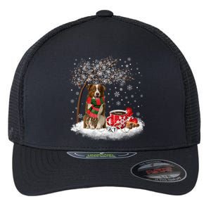 Border Collie Dog In The Snow Christmas Winter Xmas Tree Great Gift Flexfit Unipanel Trucker Cap