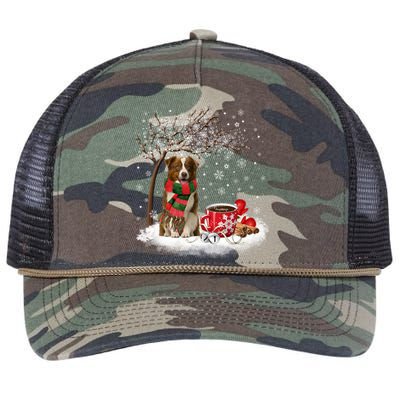 Border Collie Dog In The Snow Christmas Winter Xmas Tree Great Gift Retro Rope Trucker Hat Cap