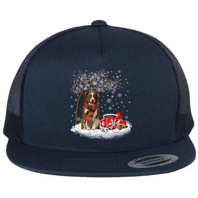 Border Collie Dog In The Snow Christmas Winter Xmas Tree Great Gift Flat Bill Trucker Hat