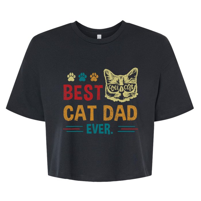 Best Cat Dad Ever Vintage Retro Cat Dad Father Day Bella+Canvas Jersey Crop Tee