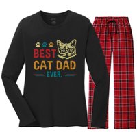 Best Cat Dad Ever Vintage Retro Cat Dad Father Day Women's Long Sleeve Flannel Pajama Set 