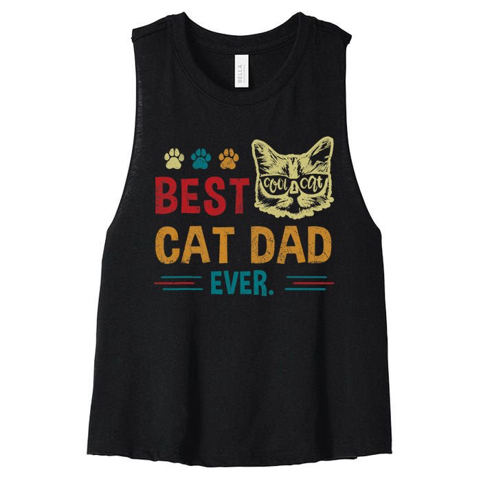 Best Cat Dad Ever Vintage Retro Cat Dad Father Day Women's Racerback Cropped Tank