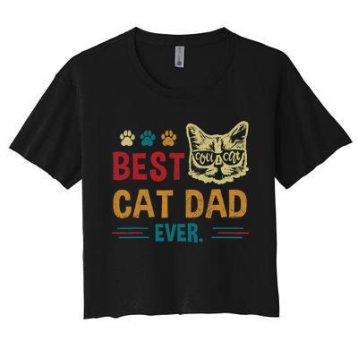 Best Cat Dad Ever Vintage Retro Cat Dad Father Day Women's Crop Top Tee