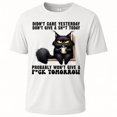 Black Cat Didn't Care Yesterday Don't Give A Sht Today Funny Cooling Performance Crew T-Shirt