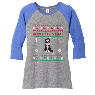 Border Collie Dog Lover Girls Boys Ugly Xmas Sweater Gift Women's Tri-Blend 3/4-Sleeve Raglan Shirt