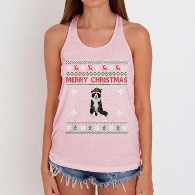 Border Collie Dog Lover Girls Boys Ugly Xmas Sweater Gift Women's Knotted Racerback Tank