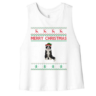 Border Collie Dog Lover Girls Boys Ugly Xmas Sweater Gift Women's Racerback Cropped Tank